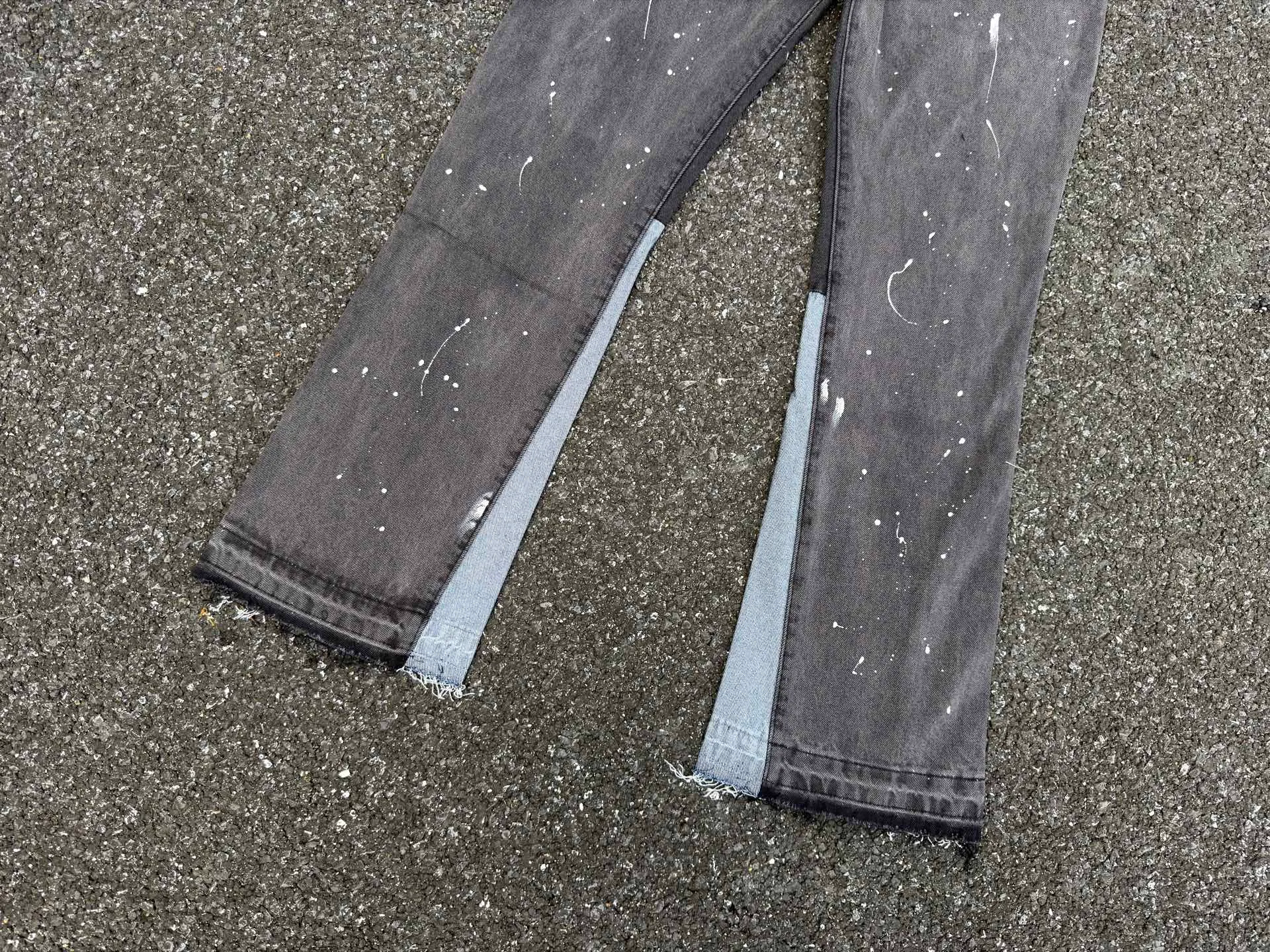 P240💰G01 GALLERY DEPT. Spliced ​​ink splash denim print logo bell bottoms washed jeans Color: black blue Code number: 28 30 32 34